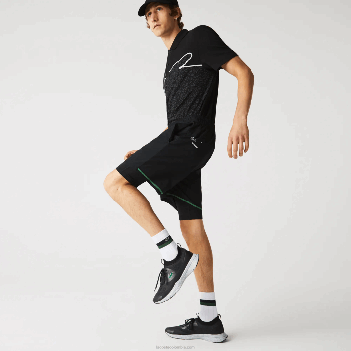 hombres Lacoste 6F241545 negro verde blanco 9az shorts deportivos a capas hombres Lacoste 6F241545 negro verde blanco 9az shorts deportivos a capas