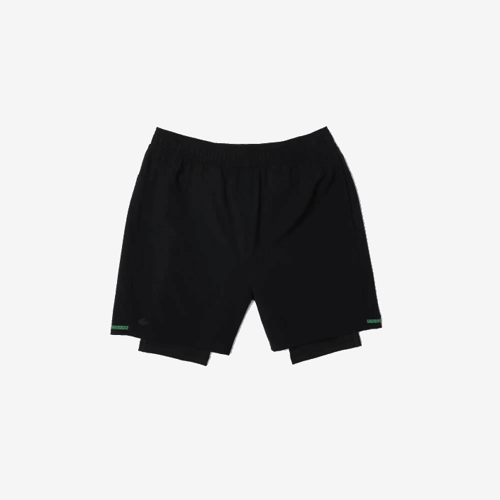 hombres Lacoste 6F241545 negro verde blanco 9az shorts deportivos a capas