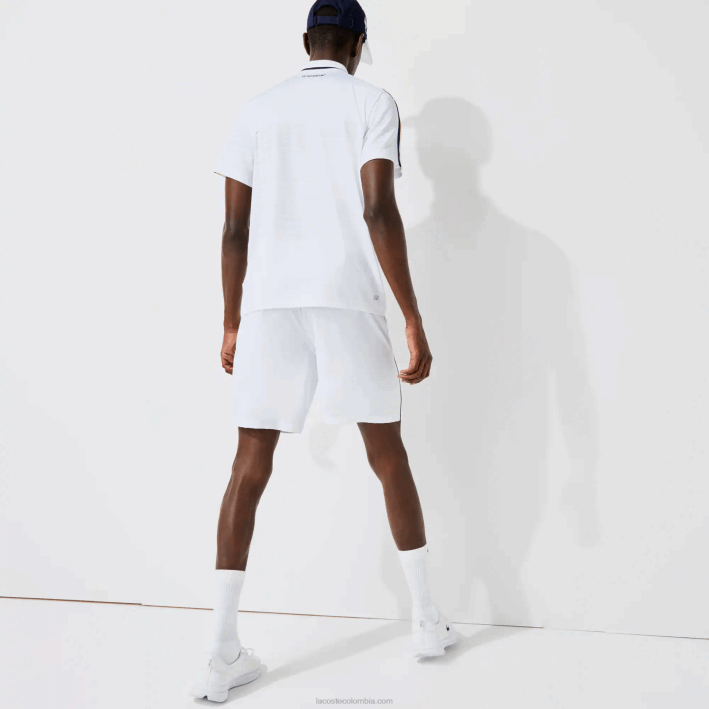 hombres Lacoste 6F241547 blanco azul marino aj0 shorts deportivos ligeros y elásticos de edición abierta francesa
