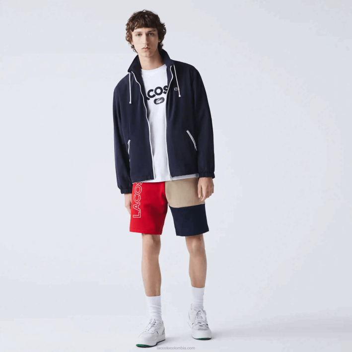 hombres Lacoste 6F241558 rojo beige azul marino 1fu bermudas de polar con bloques de color y letras hombres Lacoste 6F241558 rojo beige azul marino 1fu bermudas de polar con bloques de color y letras
