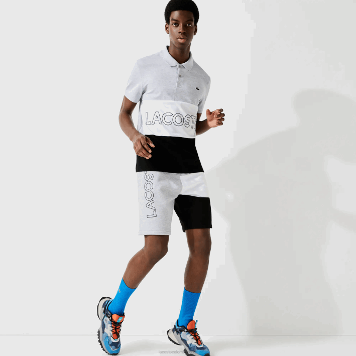hombres Lacoste 6F241559 gris chino blanco negro p0f bermudas de polar con bloques de color y letras hombres Lacoste 6F241559 gris chino blanco negro p0f bermudas de polar con bloques de color y letras