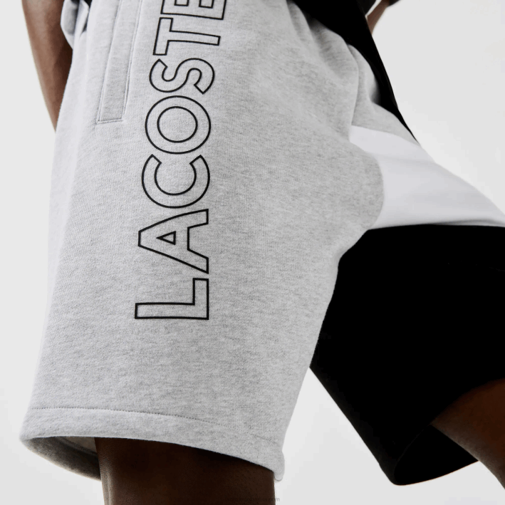 hombres Lacoste 6F241559 gris chino blanco negro p0f bermudas de polar con bloques de color y letras