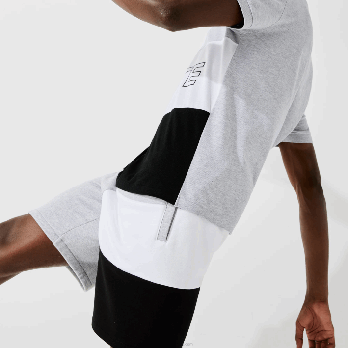 hombres Lacoste 6F241559 gris chino blanco negro p0f bermudas de polar con bloques de color y letras
