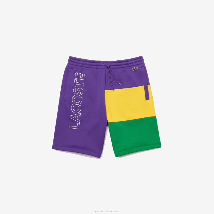 hombres Lacoste 6F241560 violeta amarillo verde 1cv bermudas de polar con bloques de color y letras