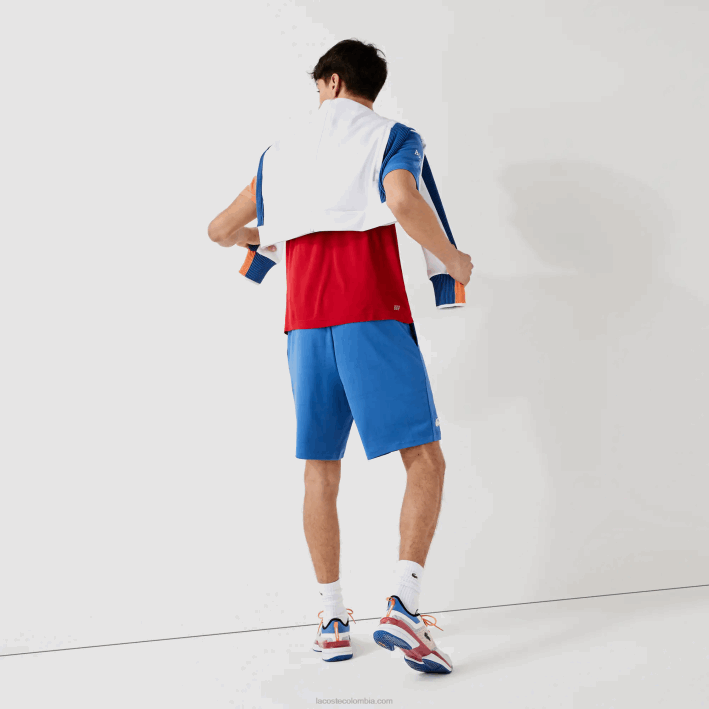 hombres Lacoste 6F241564 azul negro blanco x0b shorts deportivos en jacquard con cintura elástica en contraste