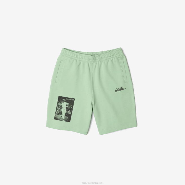 hombres Lacoste 6F241585 verde ji shorts de felpa con estampado live heritage
