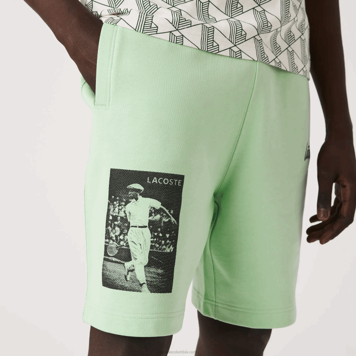 hombres Lacoste 6F241585 verde ji shorts de felpa con estampado live heritage