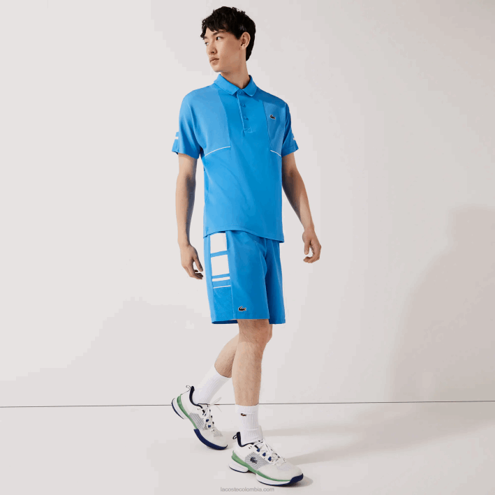 hombres Lacoste 6F241595 azul blanco 8px shorts deportivos con bandas laterales estampadas hombres Lacoste 6F241595 azul blanco 8px shorts deportivos con bandas laterales estampadas