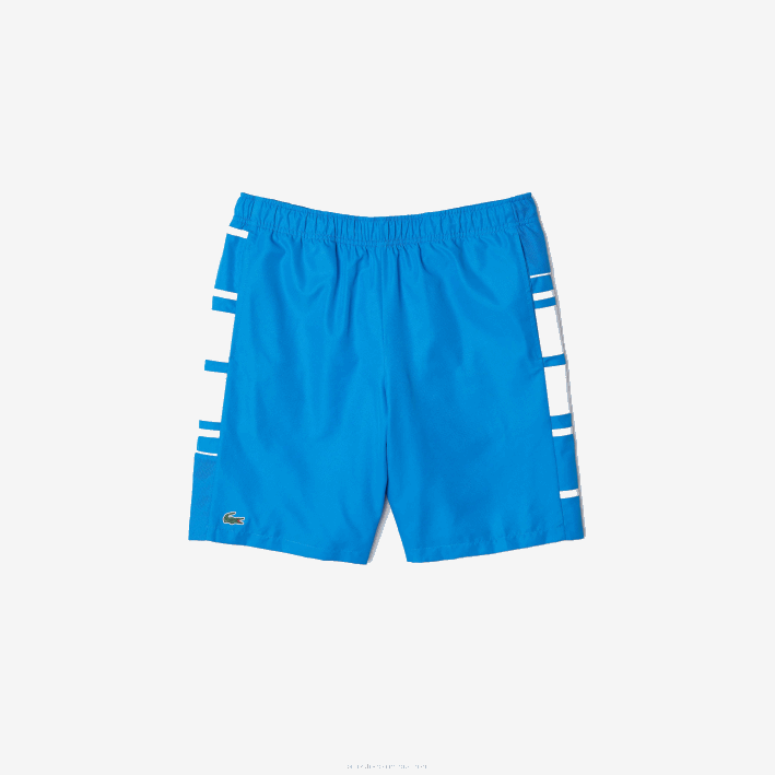 hombres Lacoste 6F241595 azul blanco 8px shorts deportivos con bandas laterales estampadas