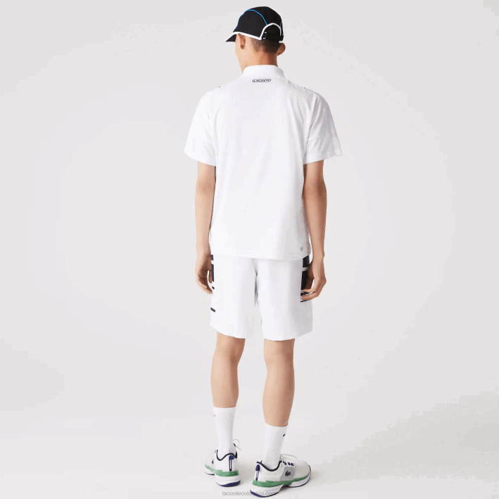 hombres Lacoste 6F241596 blanco azul marino 522 shorts deportivos con bandas laterales estampadas