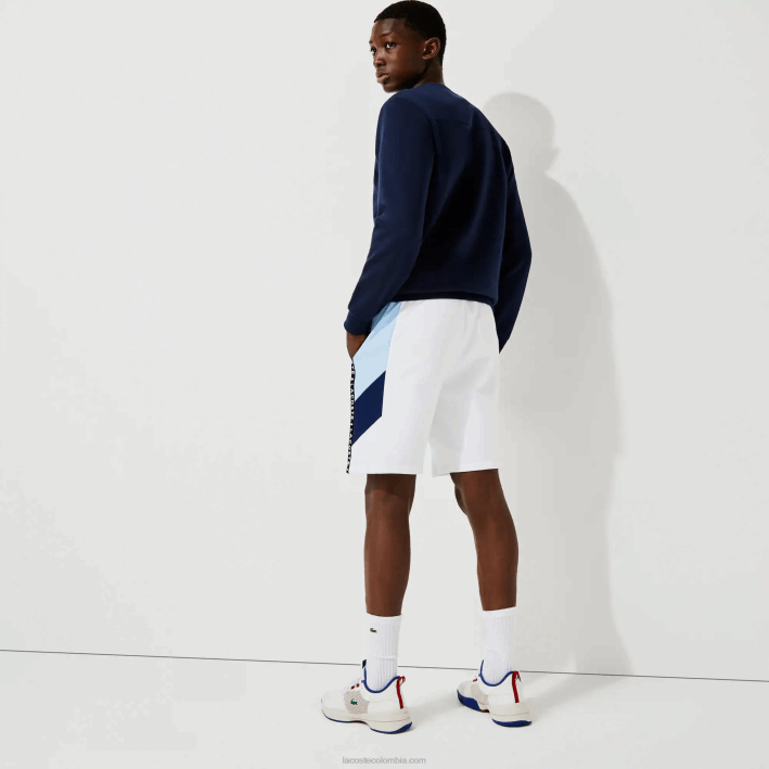 hombres Lacoste 6F241602 blanco azul vl3 bermudas polares con bandas con letras