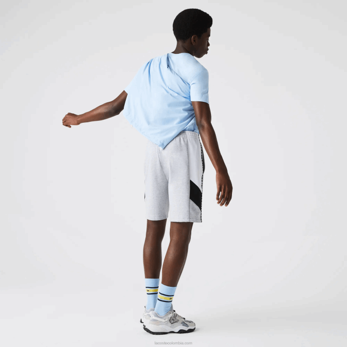 hombres Lacoste 6F241603 gris chino blanco negro p0f bermudas polares con bandas con letras