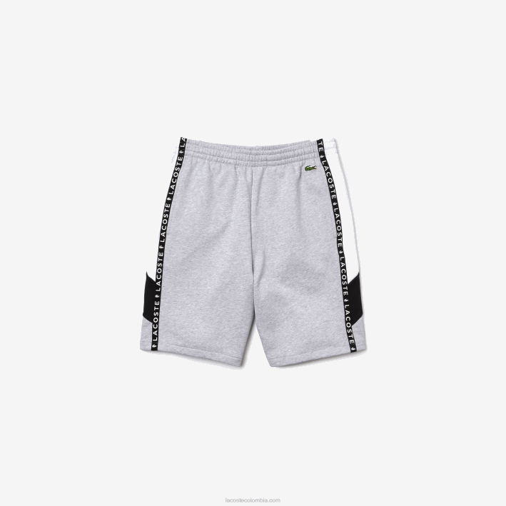 hombres Lacoste 6F241603 gris chino blanco negro p0f bermudas polares con bandas con letras