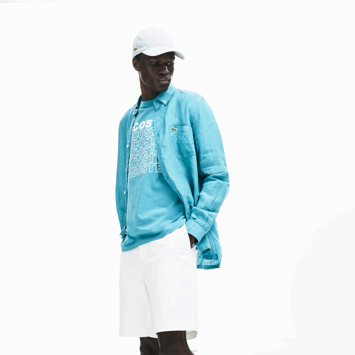 hombres Lacoste 6F241618 blanco 001 Bermudas regular fit de gabardina de algodón