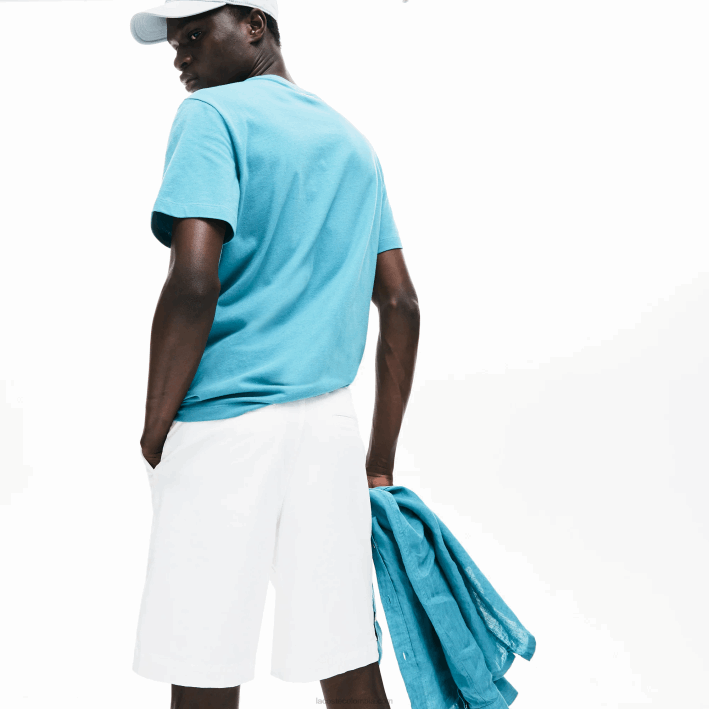 hombres Lacoste 6F241618 blanco 001 Bermudas regular fit de gabardina de algodón