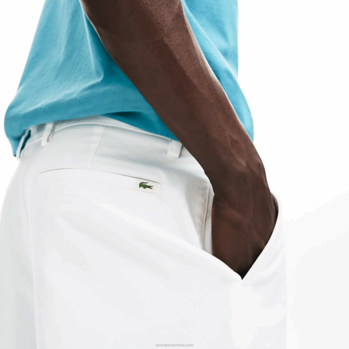 hombres Lacoste 6F241618 blanco 001 Bermudas regular fit de gabardina de algodón
