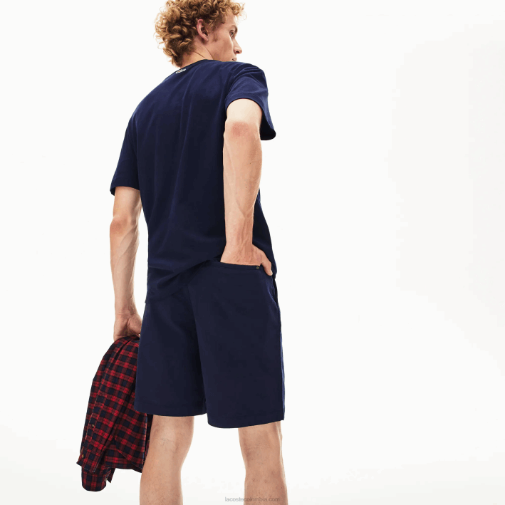 hombres Lacoste 6F241619 azul marino 166 Bermudas regular fit de gabardina de algodón