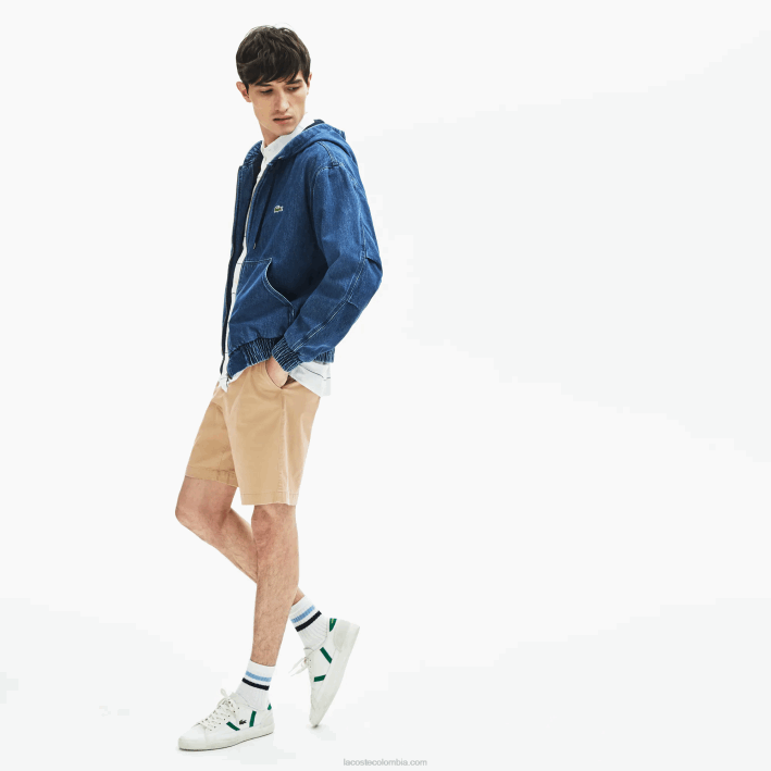 hombres Lacoste 6F241620 beige 02s Bermudas regular fit de gabardina de algodón