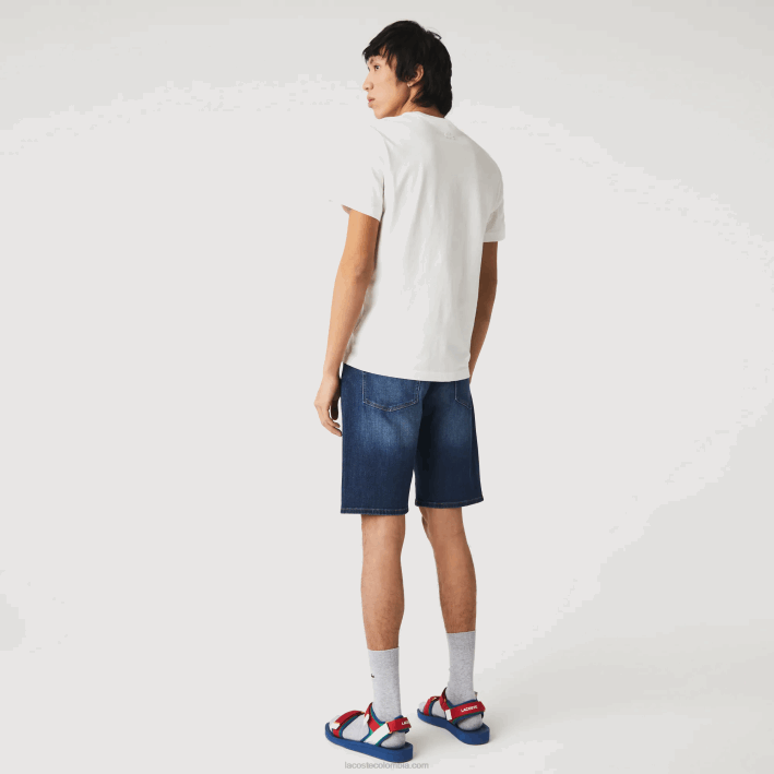 hombres Lacoste 6F241644 azul mk9 bermudas slim fit de denim de algodón elástico