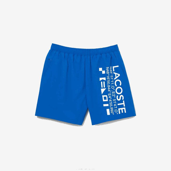 hombres Lacoste 6F241661 azul blanco 7lc shorts de playa con estampado náutico