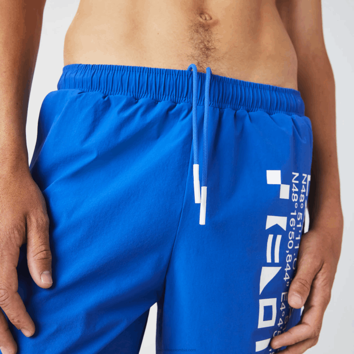 hombres Lacoste 6F241661 azul blanco 7lc shorts de playa con estampado náutico