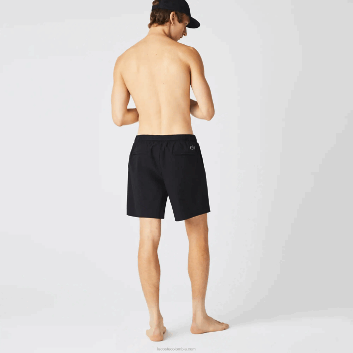 hombres Lacoste 6F241662 negro blanco 9m0 shorts de playa con estampado náutico