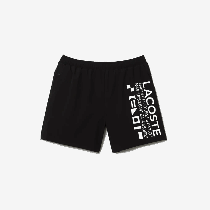 hombres Lacoste 6F241662 negro blanco 9m0 shorts de playa con estampado náutico