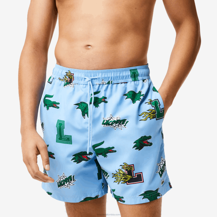 hombres Lacoste 6F241669 eep azul blanco bañador con forro de malla