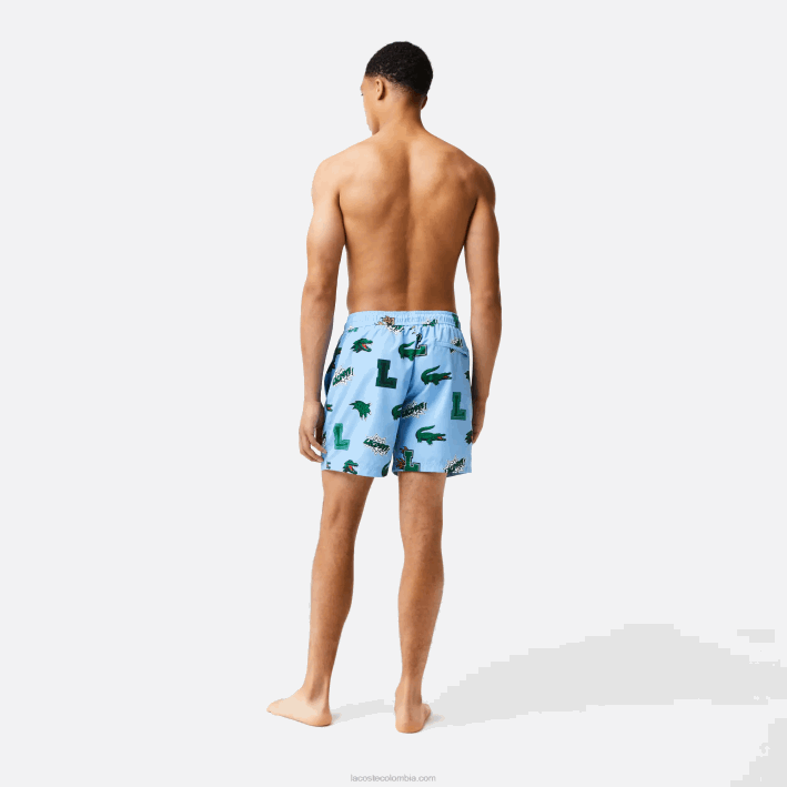hombres Lacoste 6F241669 eep azul blanco bañador con forro de malla