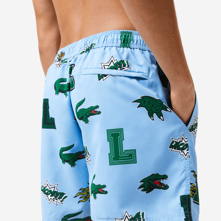 hombres Lacoste 6F241669 eep azul blanco bañador con forro de malla