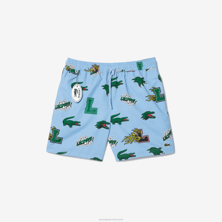 hombres Lacoste 6F241669 eep azul blanco bañador con forro de malla