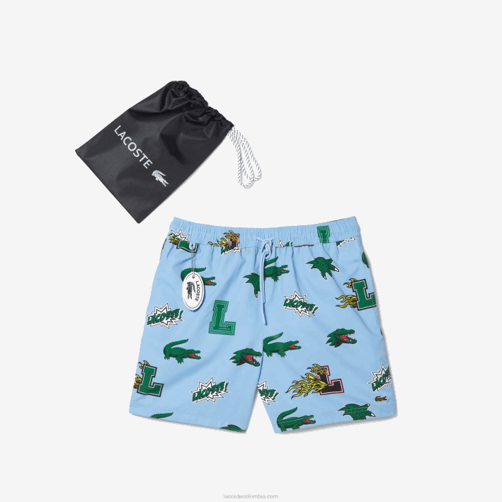 hombres Lacoste 6F241669 eep azul blanco bañador con forro de malla