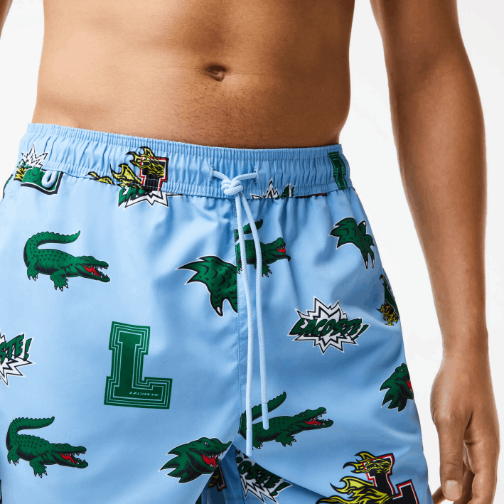 hombres Lacoste 6F241669 eep azul blanco bañador con forro de malla