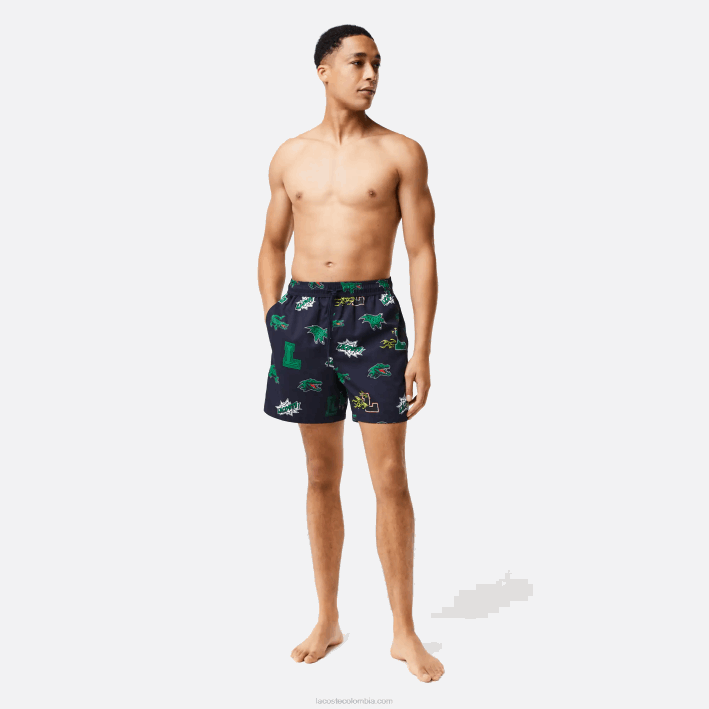 hombres Lacoste 6F241670 azul marino blanco qrn bañador con forro de malla hombres Lacoste 6F241670 azul marino blanco qrn bañador con forro de malla