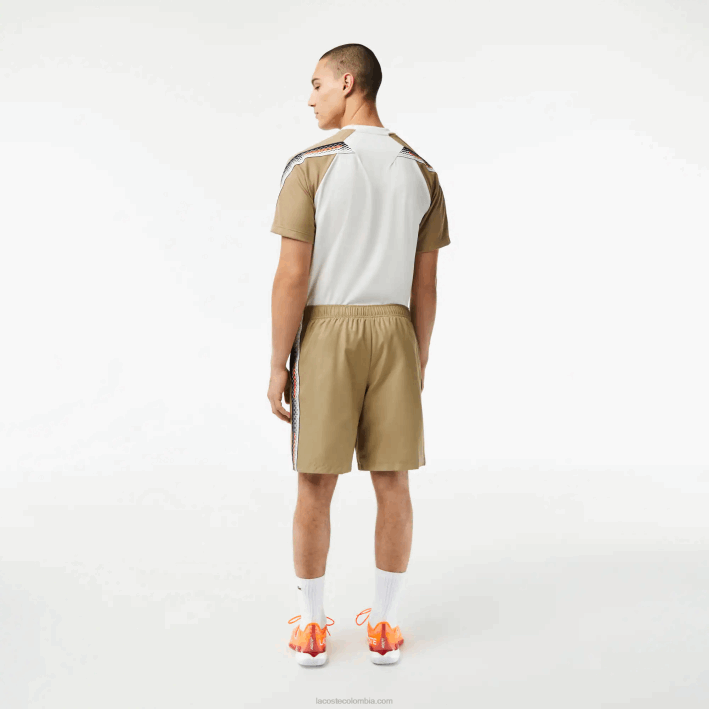 hombres Lacoste 6F2416 beige cb8 pantalones cortos de tenis de poliéster reciclado