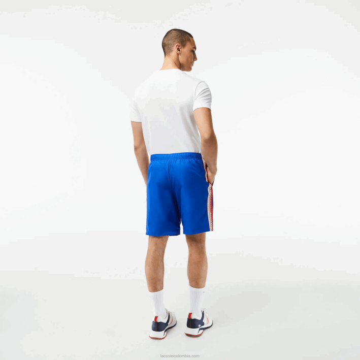hombres Lacoste 6F2418 kxb azul pantalones cortos de tenis de poliéster reciclado