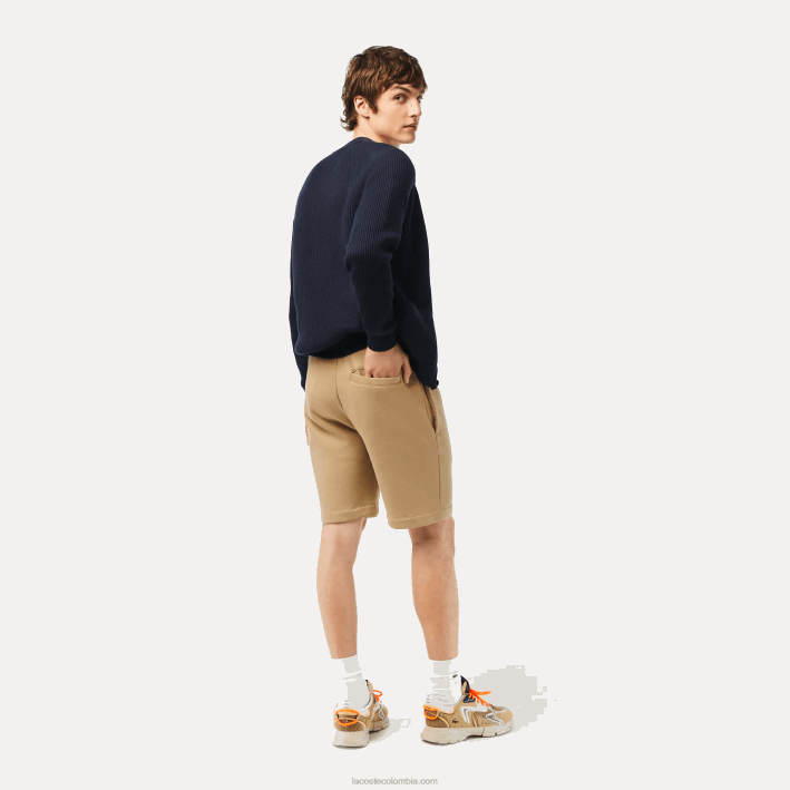 hombres Lacoste 6F24414 beige cb8 shorts de felpa de algodón orgánico peinado