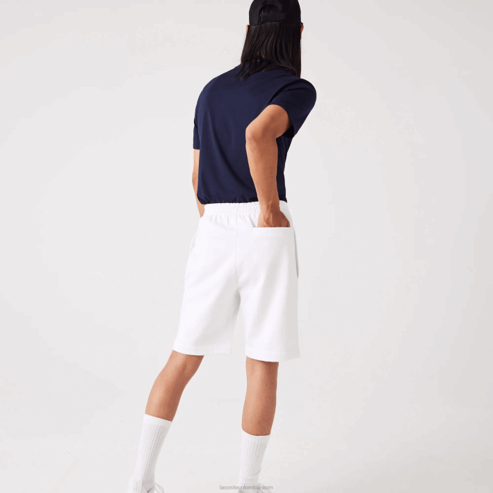 hombres Lacoste 6F24415 blanco 001 shorts de felpa de algodón orgánico peinado