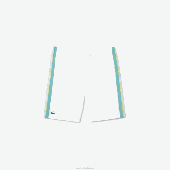 hombres Lacoste 6F24427 blanco verde amarillo bh3 pantalones cortos de tenis de poliéster reciclado