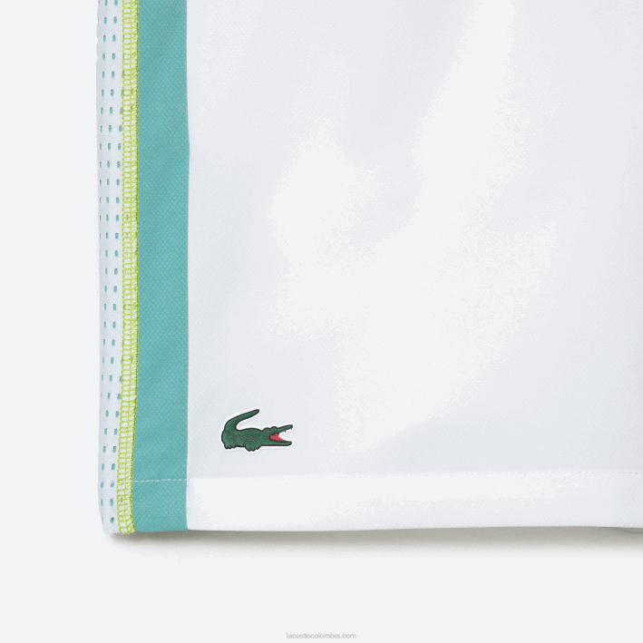 hombres Lacoste 6F24427 blanco verde amarillo bh3 pantalones cortos de tenis de poliéster reciclado