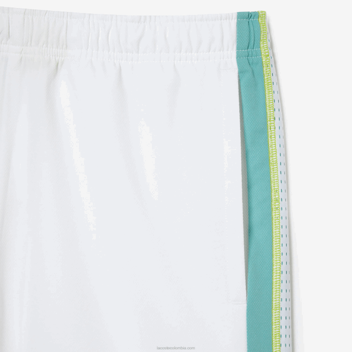 hombres Lacoste 6F24427 blanco verde amarillo bh3 pantalones cortos de tenis de poliéster reciclado