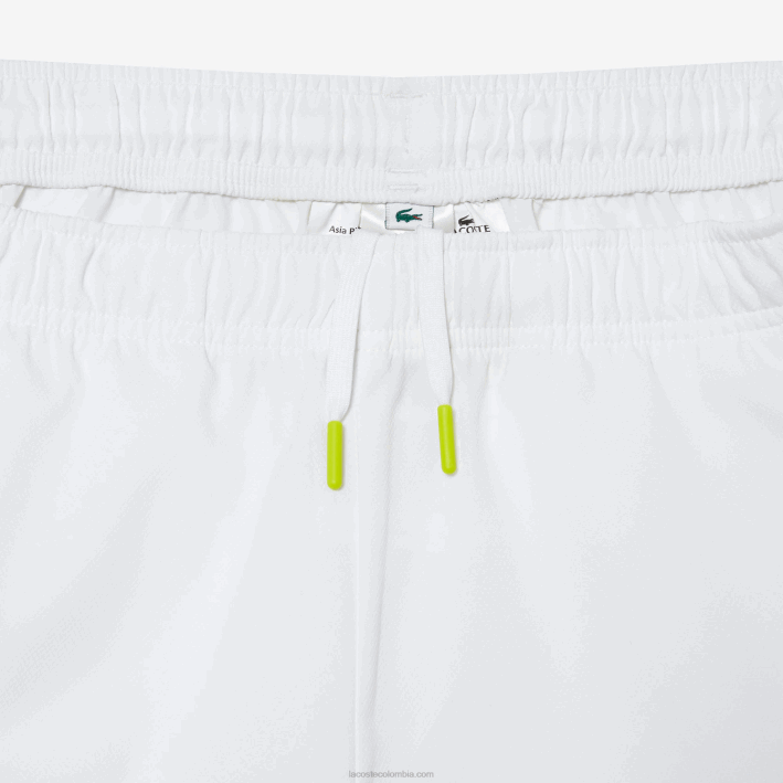 hombres Lacoste 6F24427 blanco verde amarillo bh3 pantalones cortos de tenis de poliéster reciclado