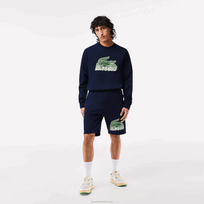 hombres Lacoste 6F24430 azul marino 166 shorts de felpa de algodón sin cepillar