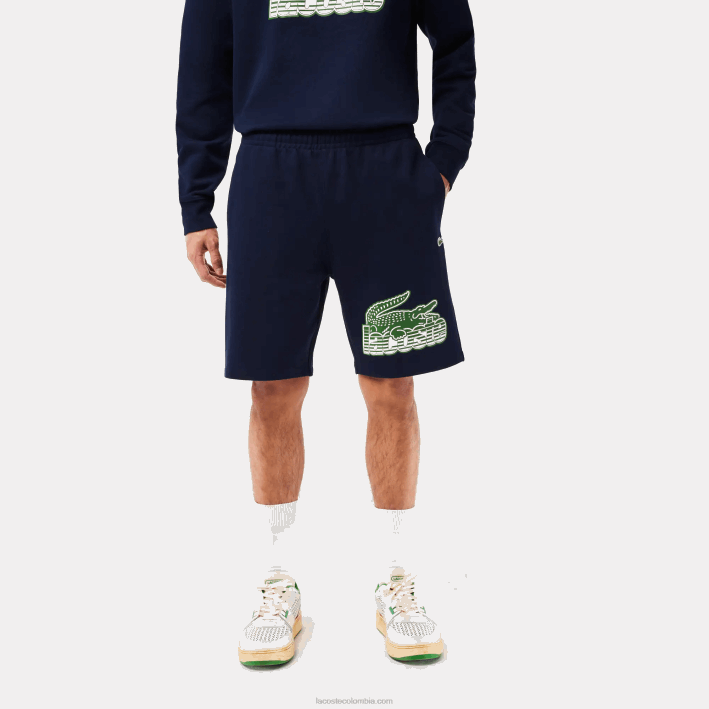 hombres Lacoste 6F24430 azul marino 166 shorts de felpa de algodón sin cepillar