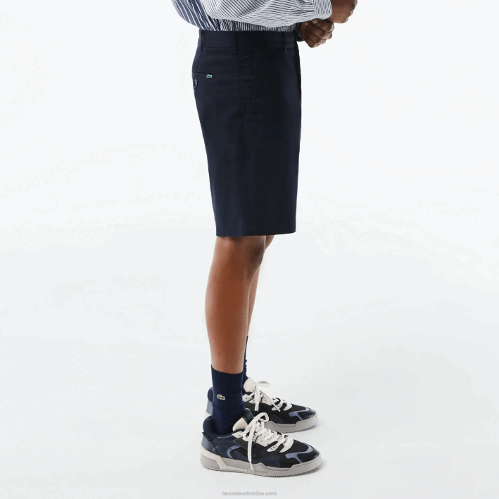 hombres Lacoste 6F24436 fondo azul marino Bermudas regular fit de algodón orgánico elástico