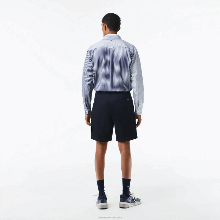hombres Lacoste 6F24436 fondo azul marino Bermudas regular fit de algodón orgánico elástico