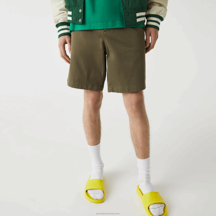 hombres Lacoste 6F24437 verde caqui 316 Bermudas regular fit de algodón orgánico elástico
