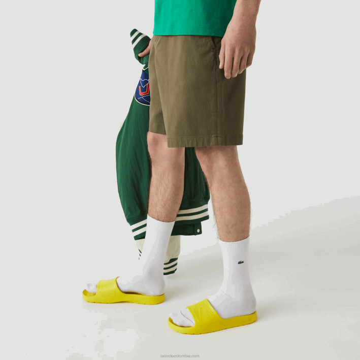 hombres Lacoste 6F24437 verde caqui 316 Bermudas regular fit de algodón orgánico elástico