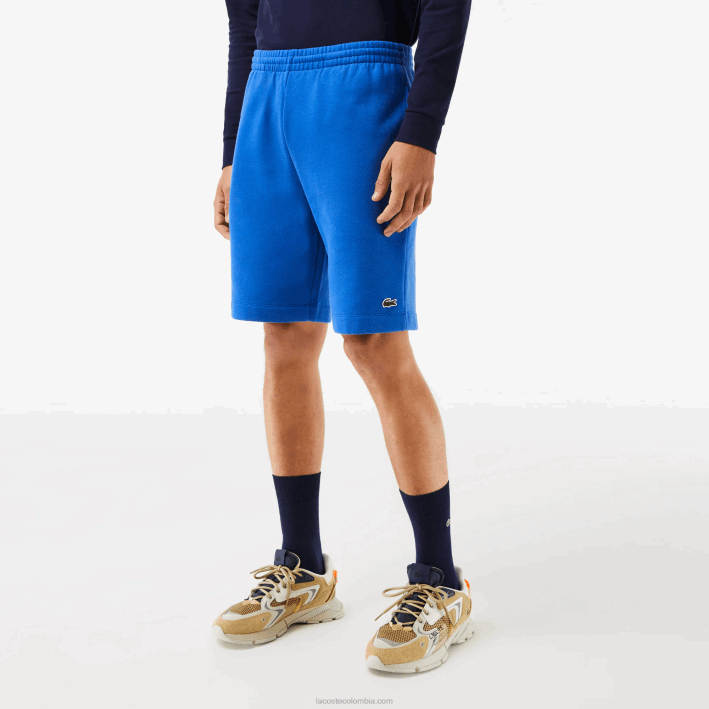 hombres Lacoste 6F24449 kxb azul shorts de felpa de algodón orgánico peinado