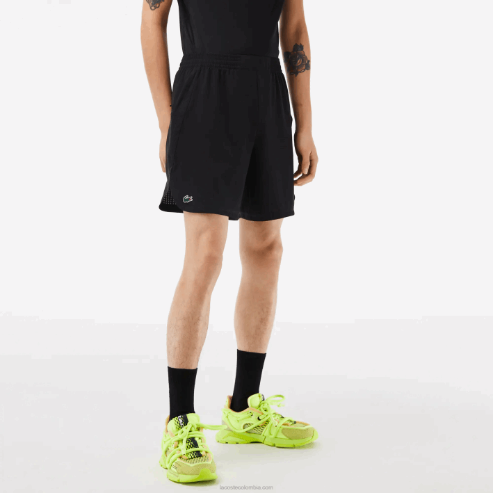 hombres Lacoste 6F24458 negro 8vm shorts deportivos de malla elástica a cuadros